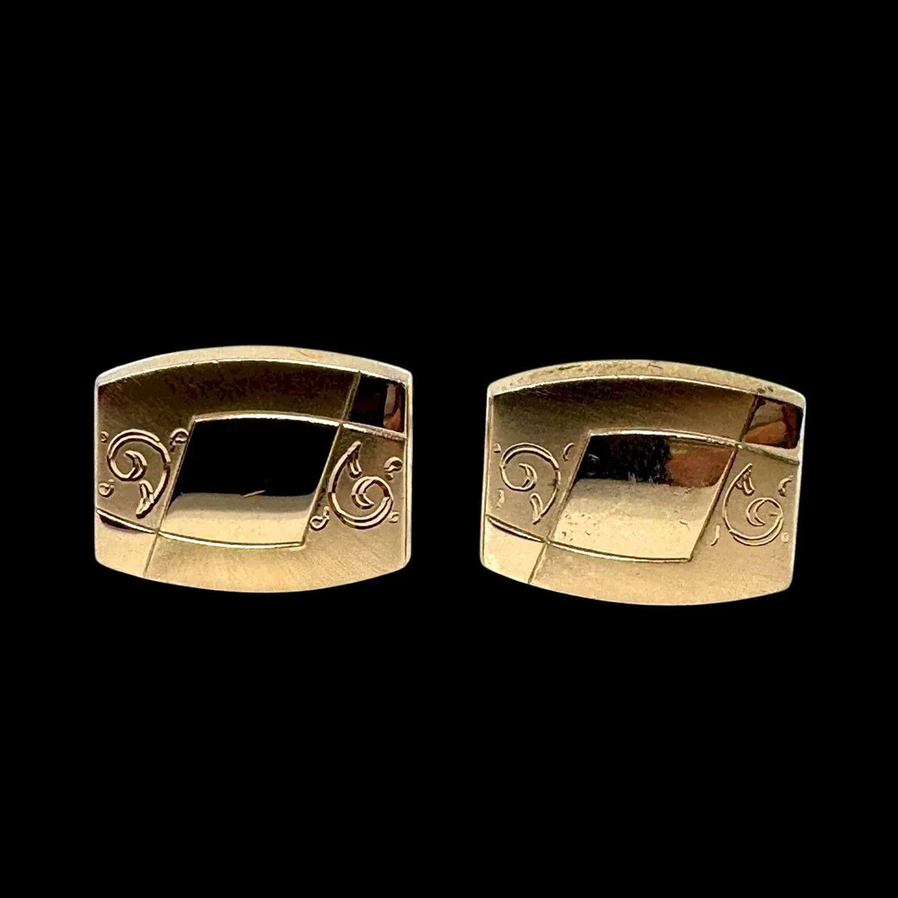 Vintage Anson Gold Tone Cufflinks Retro Geometric Etched Design 1950s EUC